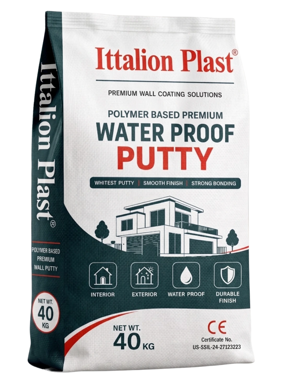 Ittalion Plast Polymer Based Premium Waterproof Putty 40 KG bag for interior and exterior walls